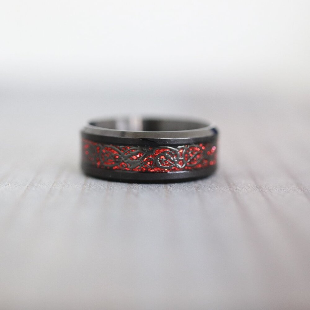 Mens Ring 8mm 2-Tone Black/Red Fashion Ring Stainless Steel Wedding Band